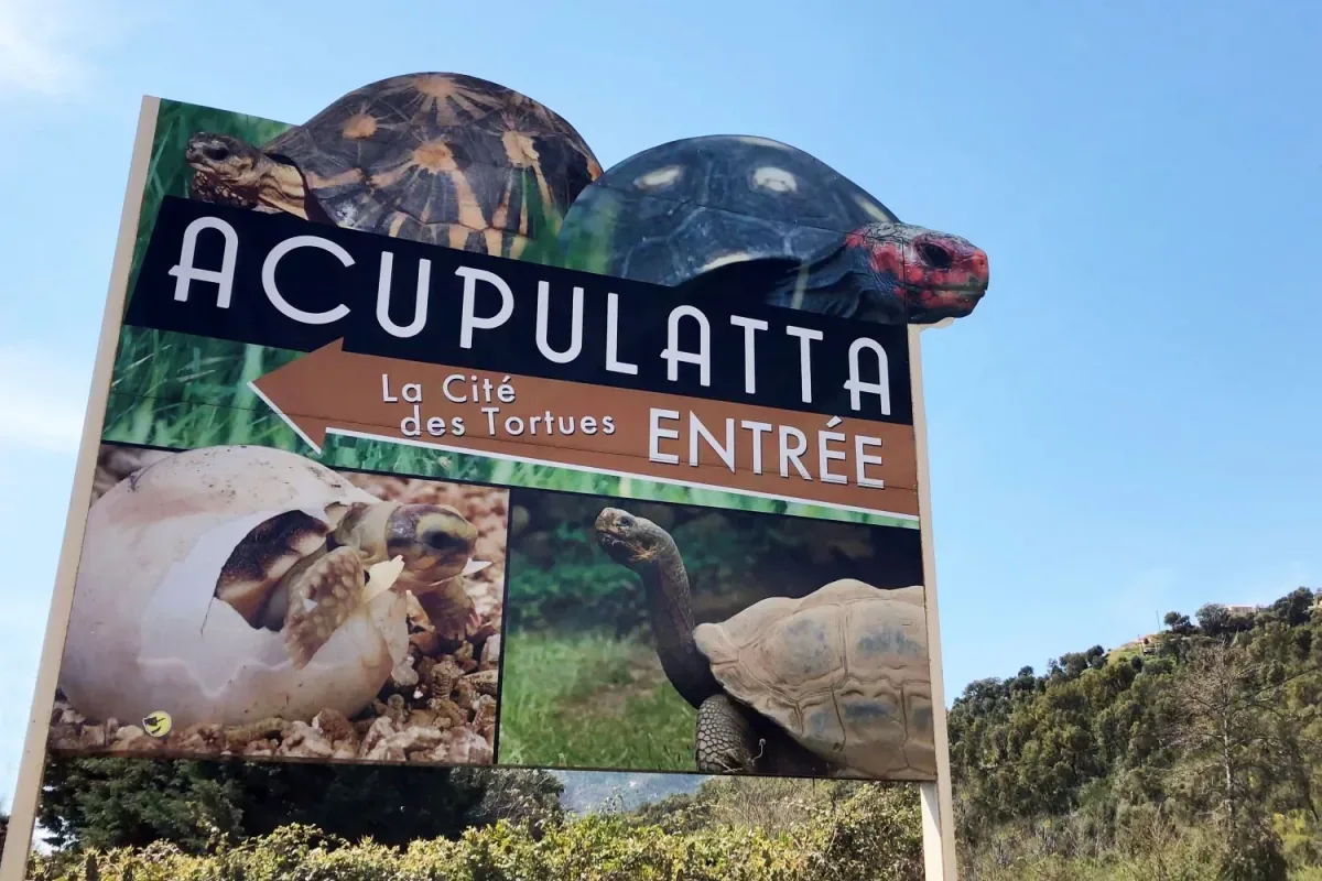 Panneau d'entrée A Cupulatta, la cité des tortues